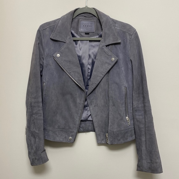 BlankNYC Real suede Moto Jacket in French Grey - Picture 1 of 5